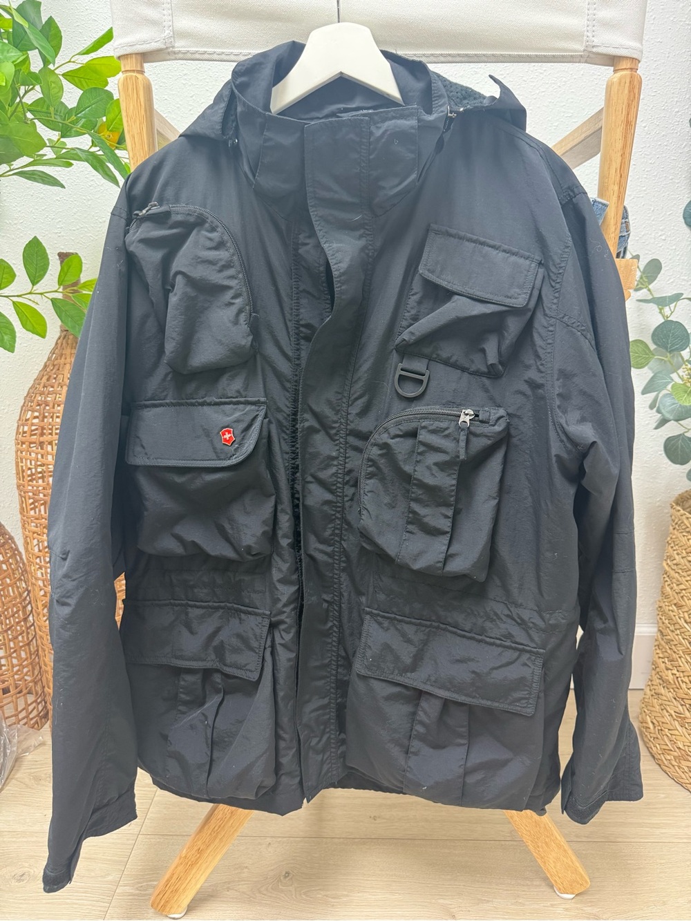 Black Multi-Pocket Field Jacket with Hood - Unknown Brand